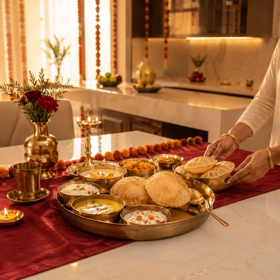 Festive thali served in the new kitchen
